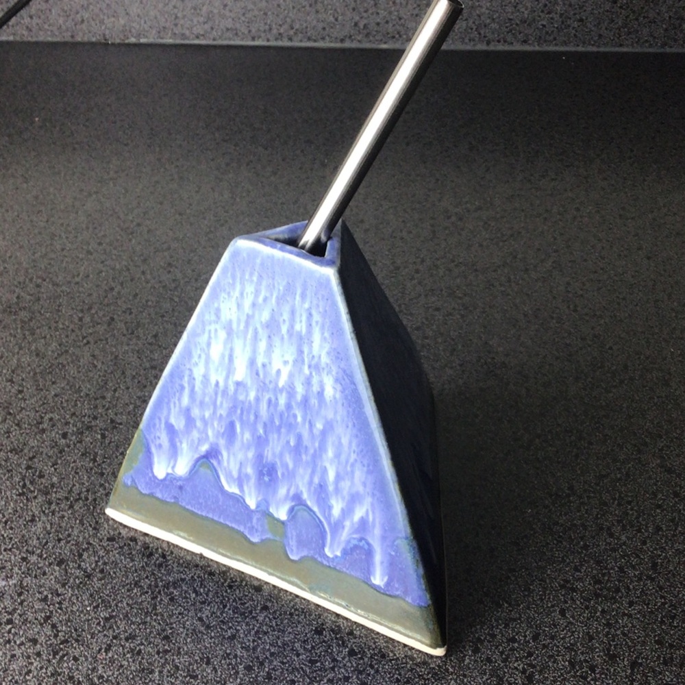 Blue artisanal pottery pyramidal incense holder